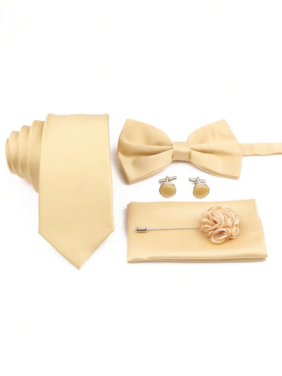 Pocket Square Set - SGIAWETA-5-delige set champagnekleurige stropdassen voor bruidsjonkers