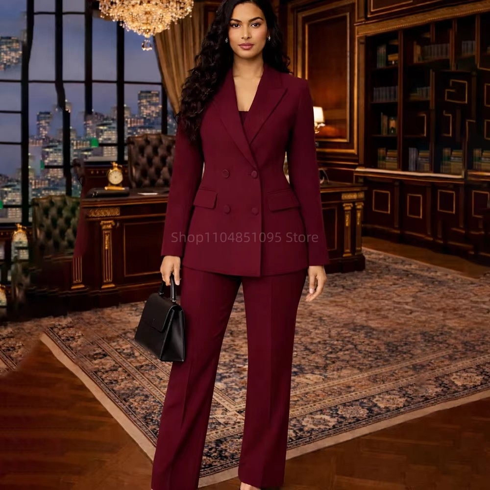 Wool Suit Jacket - Mode chique bordeauxrode pakken voor dames,