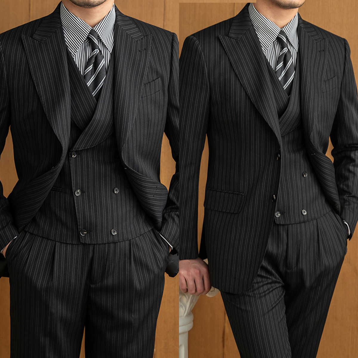 Wool Suit Jacket - Commerciële herenpakken 3-delig Blazer Vest Broek