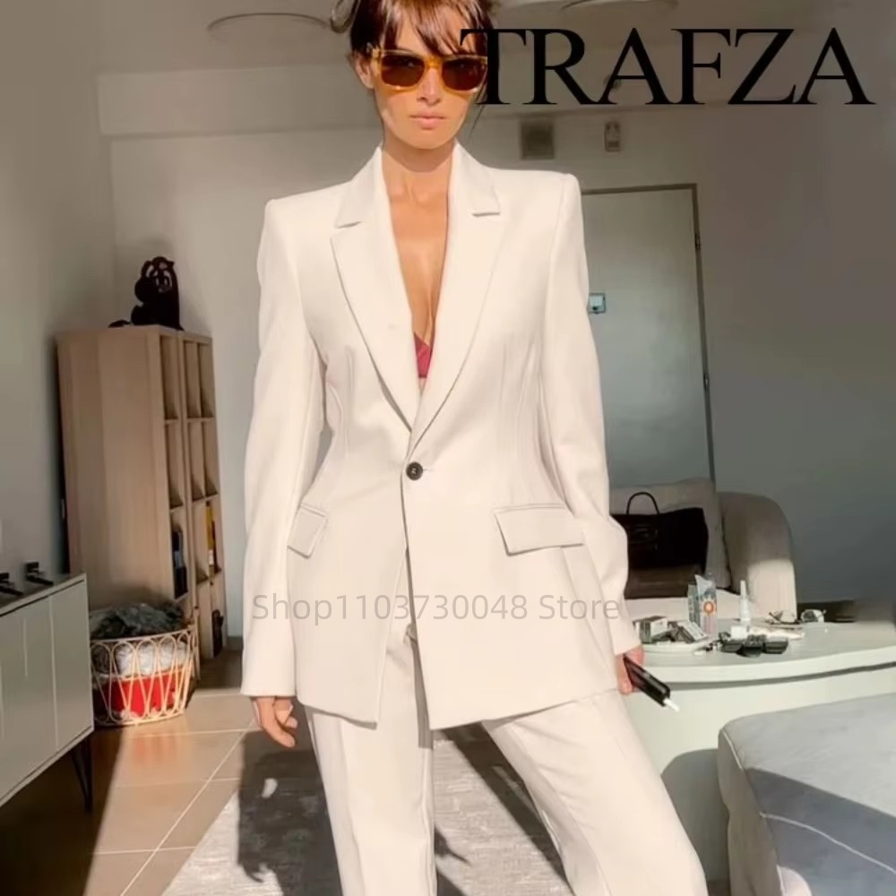 Wool Suit Jacket - Mode Kantoor Dames Blazer en Broekpak