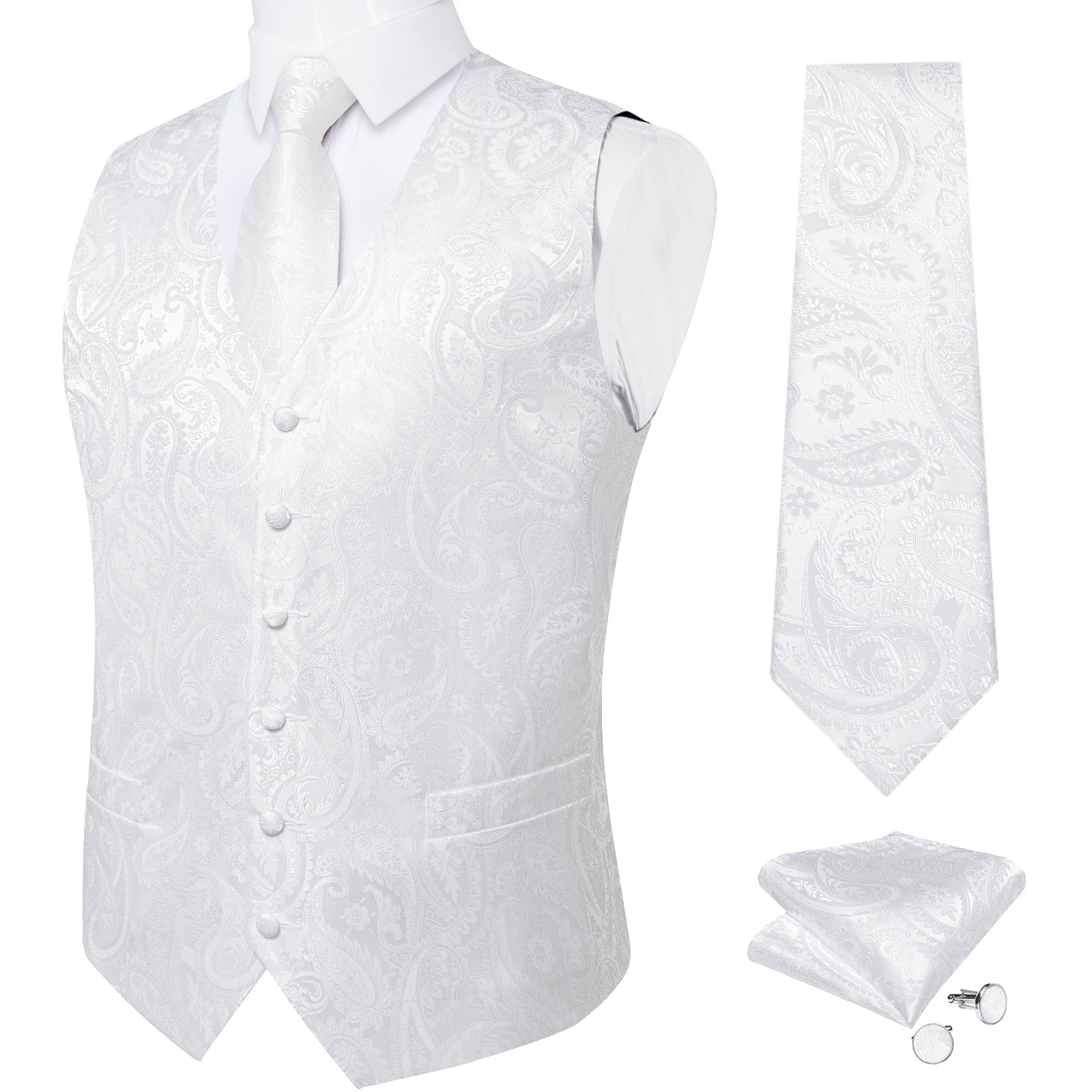Zuiver Wit Bruiloft Vest voor  - Pocket Square Set recensie en prijs